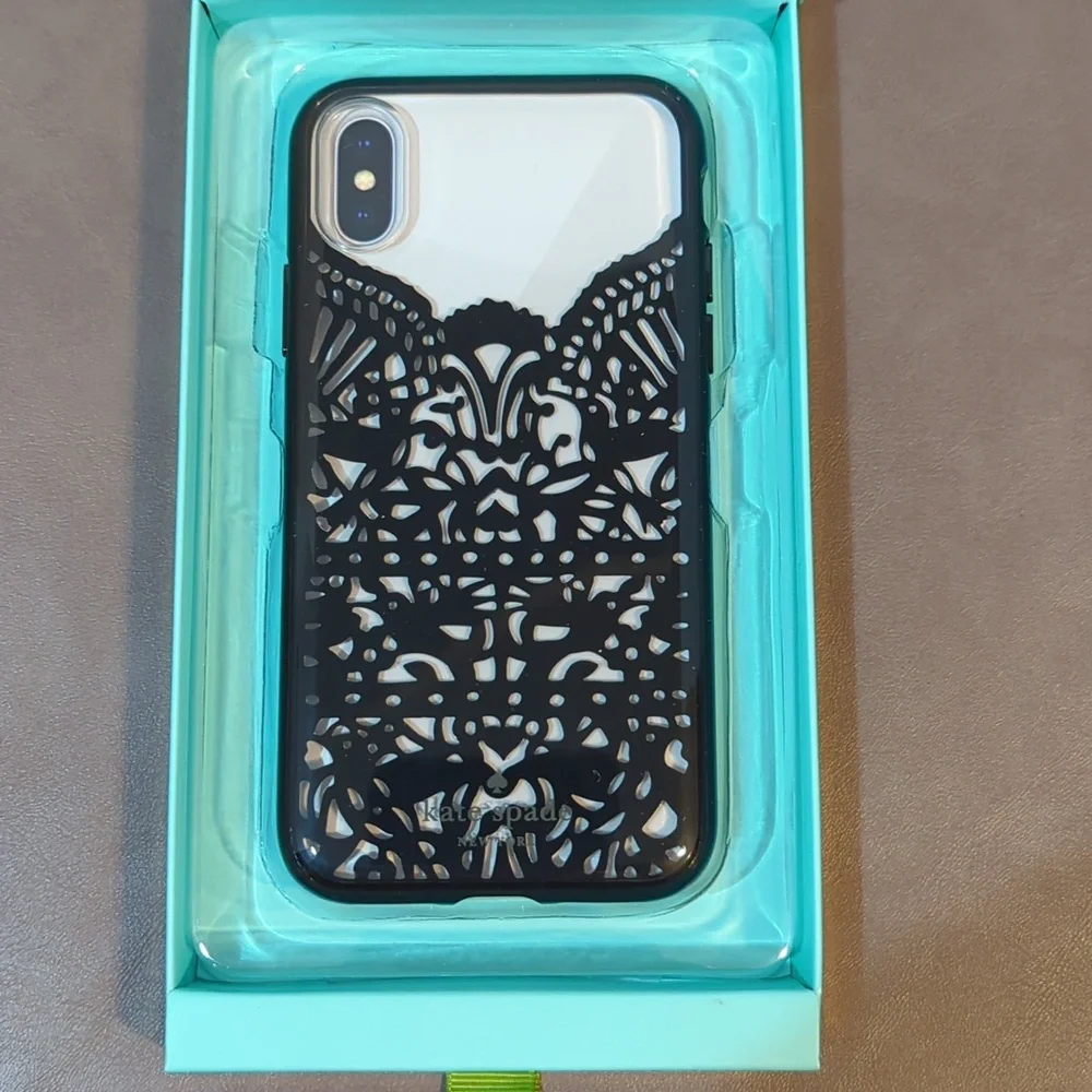New Kate Spade iPhone X Case Black Lace Cage NIB
